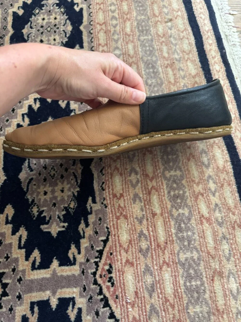 Sabah Two-Tone Camel Black Leather Shoes Men's 44 / US 12